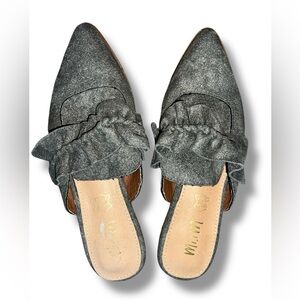 Mi.iM Rebecca ruffle pointed toe mules size 6